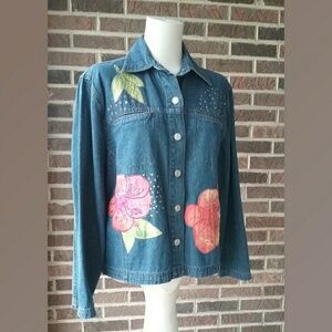 Lighthouse Apparel Denim Shirt w/Floral Appliques